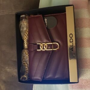 Aldo Maroon Quilted Bag with Gold Chain With Original Box . New